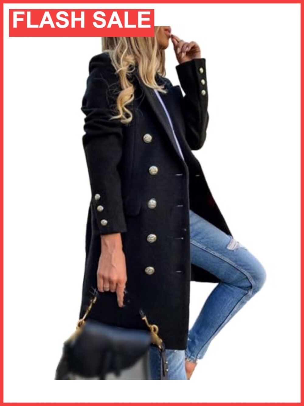 Women Double Breasted Long Wool Blend Blazer Winter Warm Coat